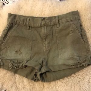 High rise army green jeans shorts